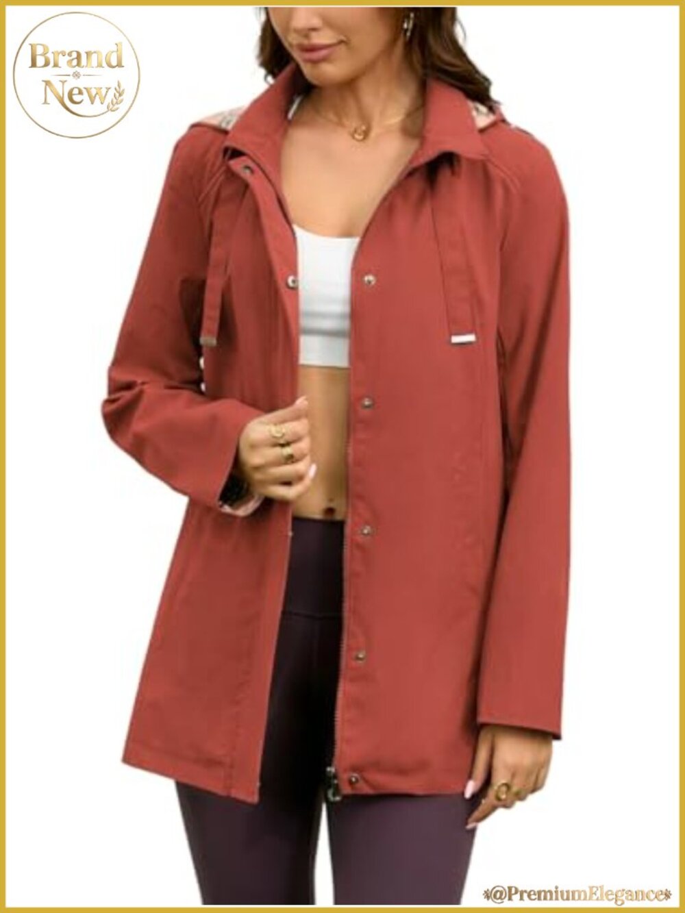 Women's Long Waterproof Hooded Rain Jacket Lightweight Outdoor Hiking